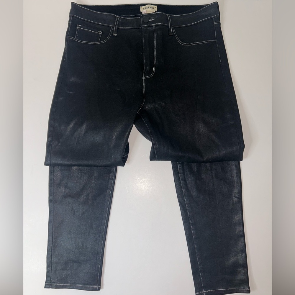 L’AGENCE women’s “Marguerite” coated black high rise skinny jeans size 32 - Picture 2 of 9